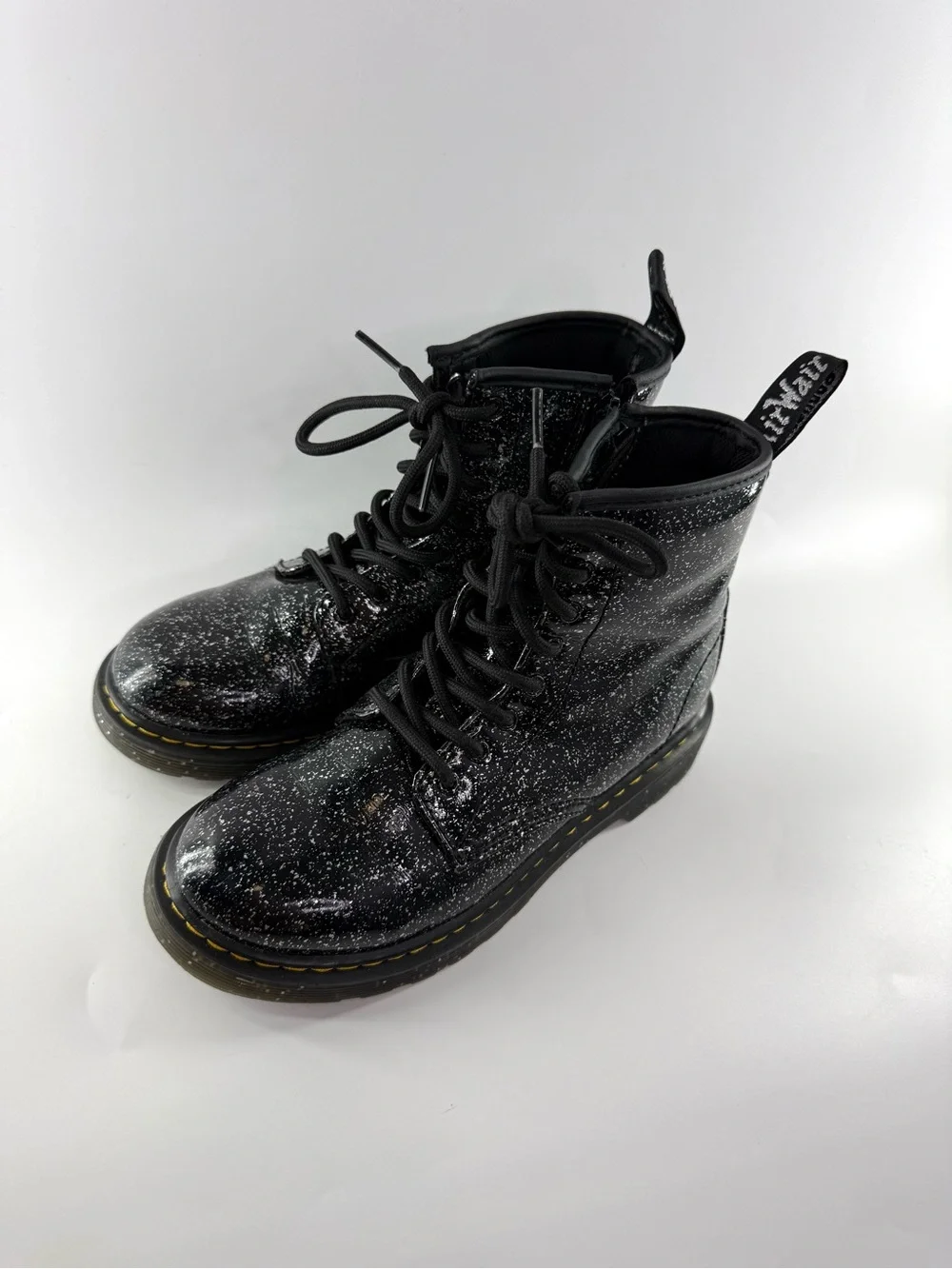Dr. Martens Junior 1460 Glitter Patent Leather Combat Boots Black Size US 3